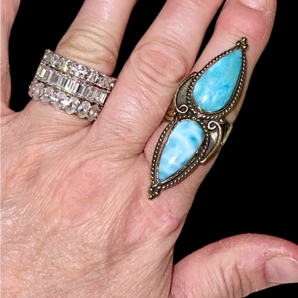 Tibetan Larimar / amazonite double - fully adjustable gorgeous ring.